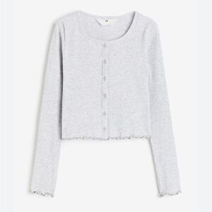H&M Girl’s RIBBED JERSEY Crop CARDIGAN Light Grey